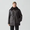 Theory Reversible Cocoon Coat In Shearling In Brown