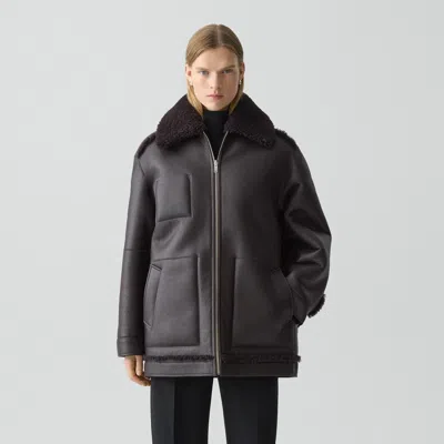 Theory Reversible Cocoon Coat In Shearling In Brown