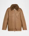 Theory Reversible Cocoon Coat In Shearling In Brown