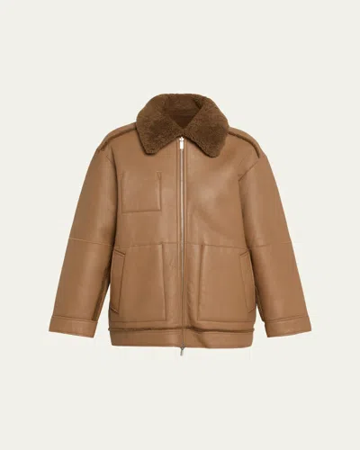 Theory Reversible Shearling Cocoon Coat In Brown