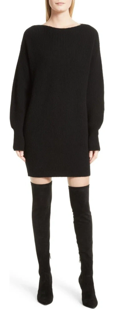 Pre-owned Theory Rib Cocoon Wool Sweater Dress Black & Light Charcoal Size S $495