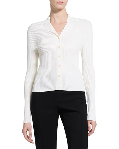 Theory Rib Knit Slim Fit Cardigan Sweater In White