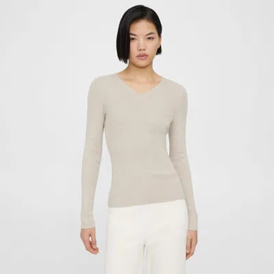 Theory Rib Knit V-neck Sweater In Slub Cotton Blend In Parchment
