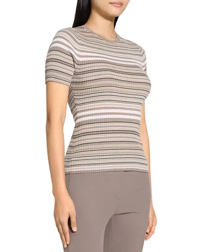 Theory Striped Ribbed Merino Wool Top In Brown
