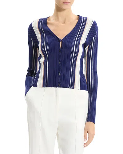 Theory Ribbed Cardigan In Blue