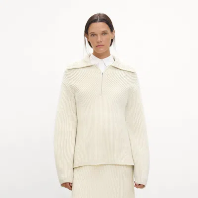 Theory Ribbed Half-zip Sweater In Felted Wool-cashmere In White