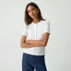 Theory Ribbed Henley Top In Compact Stretch Knit In Ivory