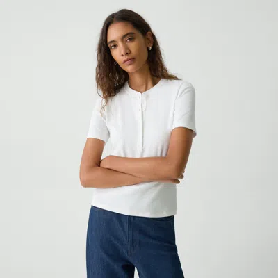 Theory Ribbed Henley Top In Compact Stretch Knit In Ivory