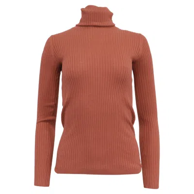 Theory Ribbed-knit Rolled Neck Sweater In Rust Wool In Brown