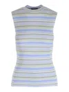 Theory Striped Silk Sleeveless Mock-neck Top In Blue