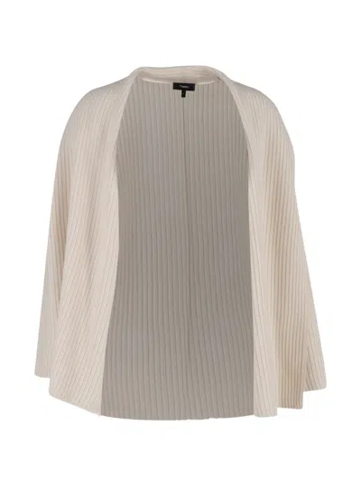 Pre-owned Theory Ribbed Open-front Cardigan In Neutral
