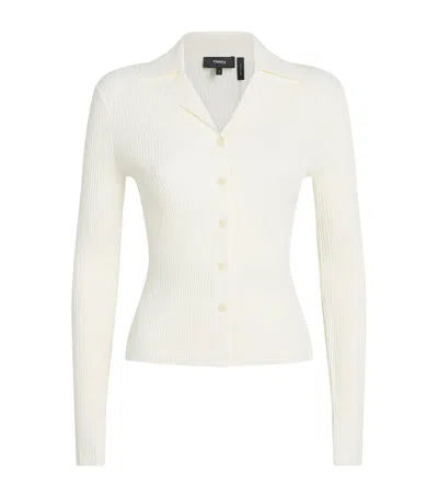 Theory Ribbed Polo Cardigan In Ivory