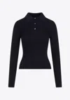 Theory Slim Ribbed Dark Navy Viscose Polo In Blue