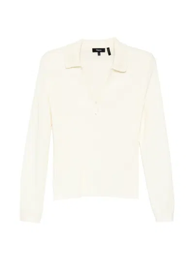 Theory Ribbed Polo Top In Neutral