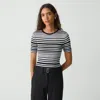 Theory Ribbed Short-sleeve Sweater In Regal Wool In Black Multi