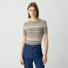 Theory Ribbed Short-sleeve Sweater In Regal Wool In Light Cinder Multi