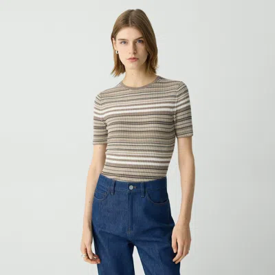 Theory Ribbed Short-sleeve Sweater In Regal Wool In Light Cinder Multi