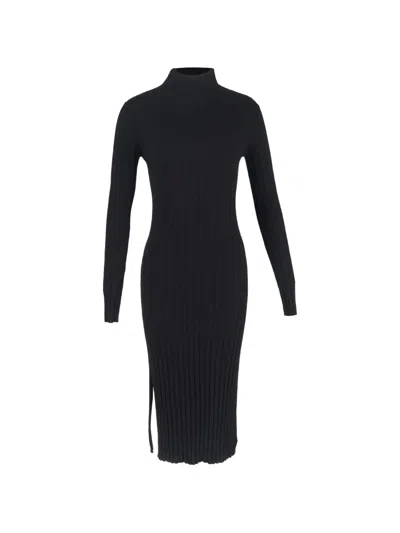Pre-owned Theory Ribbed Turtleneck Midi Dress In Black