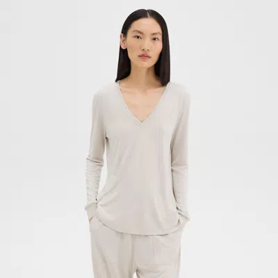 Theory Ribbed V-neck Top In Silk-modal In Grey Oat
