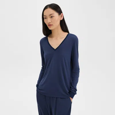 Theory Ribbed V-neck Top In Silk-modal In Space