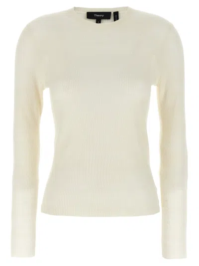 Theory Ribbed Viscose Linen Blend Sweater In Cream