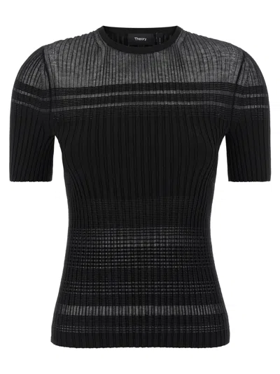 Theory Ribbed Viscose-cotton Blend T-shirt In Black