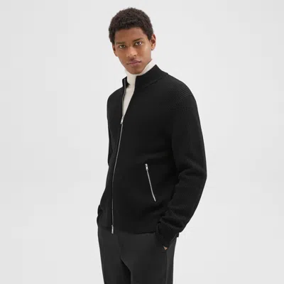 Theory Ribbed Zip-up Cardigan In Merino Wool In Black