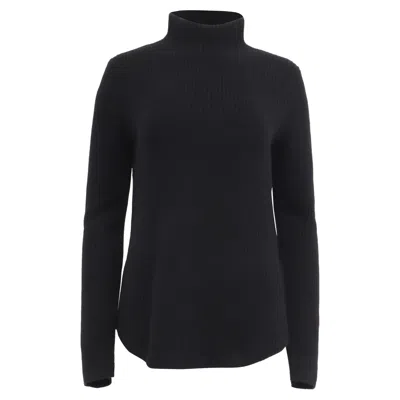 Theory Ribbed-knit Mock Neck Sweater In Black Cashmere