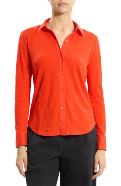 Theory Riduro C.nebulous Organic Cotton Slub Long Sleeve Button-up Shirt In Red