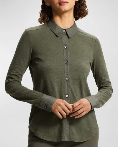Theory Riduro Organic Cotton Button-down Shirt In Green