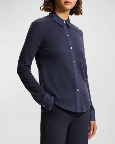 Theory Riduro Organic Cotton Button-down Shirt In Nocturnal Navy