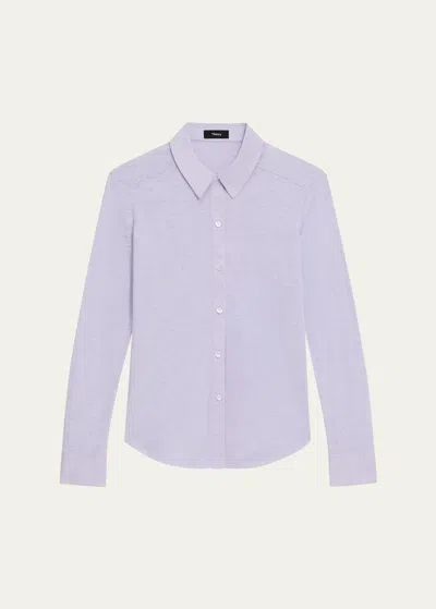 Theory Riduro Organic Cotton Button-down Shirt In Soft Iris