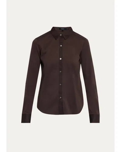 Theory Riduro Organic Cotton Button-up Shirt In Cacao