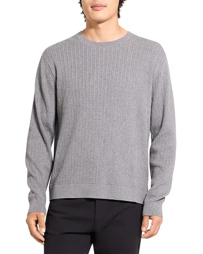 Theory Riland Cable Stitch Cotton Crewneck Sweater In Gray