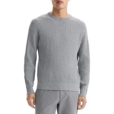 Theory Riland Cabled Cotton Crewneck Sweater In Medium Grey Heather