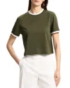 Theory Short-sleeve Organic Cotton Ringer T-shirt In Dark Olive/white