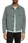 Theory River Cotton Blend Twill Trucker Jacket In Balsam Green/ivory