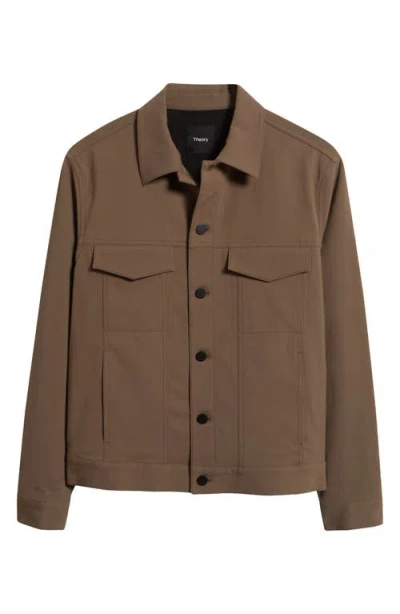 Theory River Cotton Blend Twill Trucker Jacket In Brown