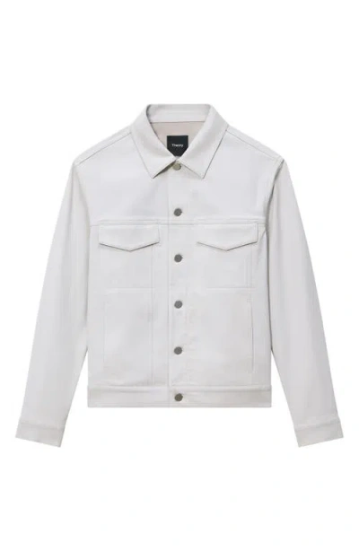 Theory River Cotton Blend Twill Trucker Jacket In Fog