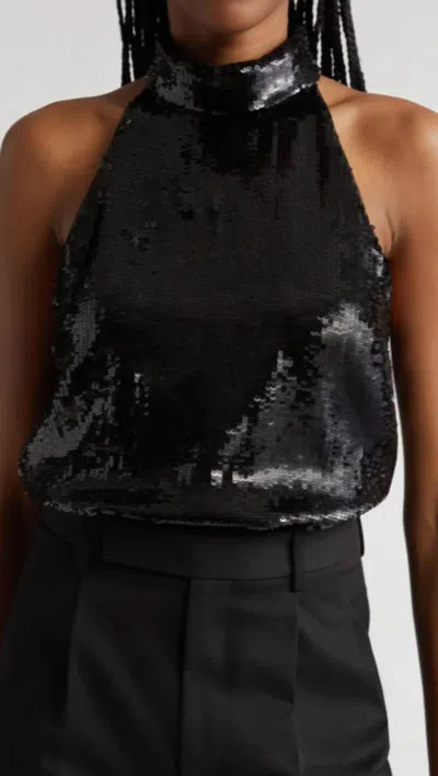 Theory Roll Neck Halter Blouse In Black