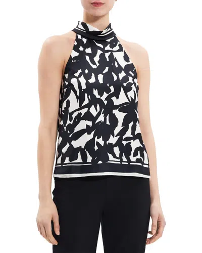 Theory Roll Neck Halter Silk Top In Black