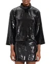Theory Women's Fluid Sequin Long-sleeve Roll Neck Top In Black