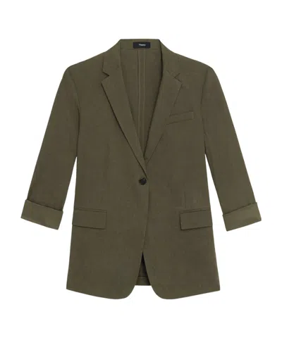 Theory Roll-sleeve Suit Coat In Brown