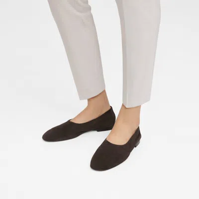 Theory Round Flat In Suede In Dark Brown