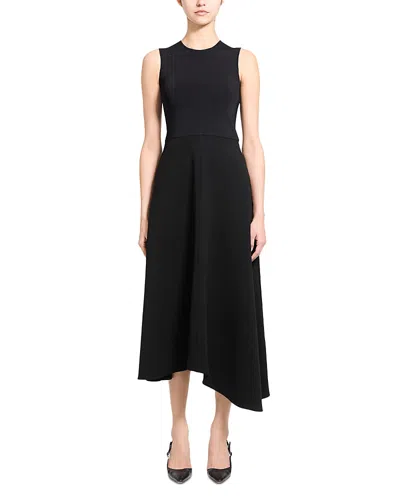 Theory Round Neck Flare Skirt Midi Dress In Black
