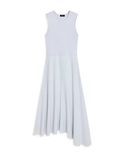 Theory Round Neck Flare Skirt Midi Dress In White