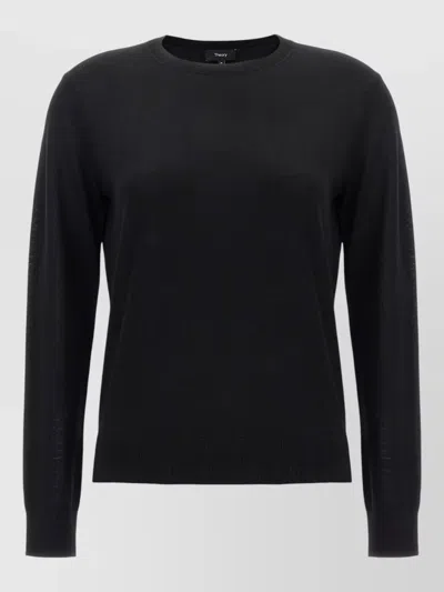 Theory Round Neck Knit Sweater Long Sleeves In Black