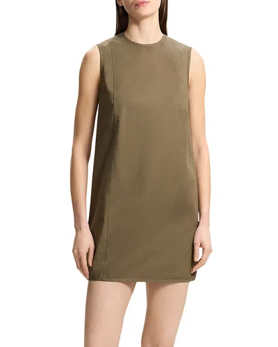 Theory Crewneck Sleeveless Stretch Cotton Minidress In Dark Olive