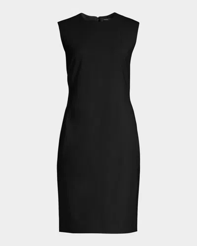 Theory Round Neck Stretch-wool A-line Mini Dress In Blk