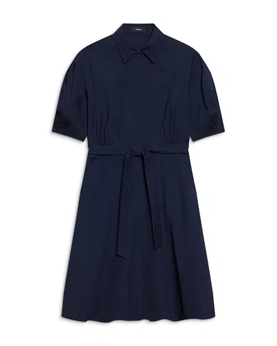 Theory Round Sleeve Belted Shirt Dress In Blue